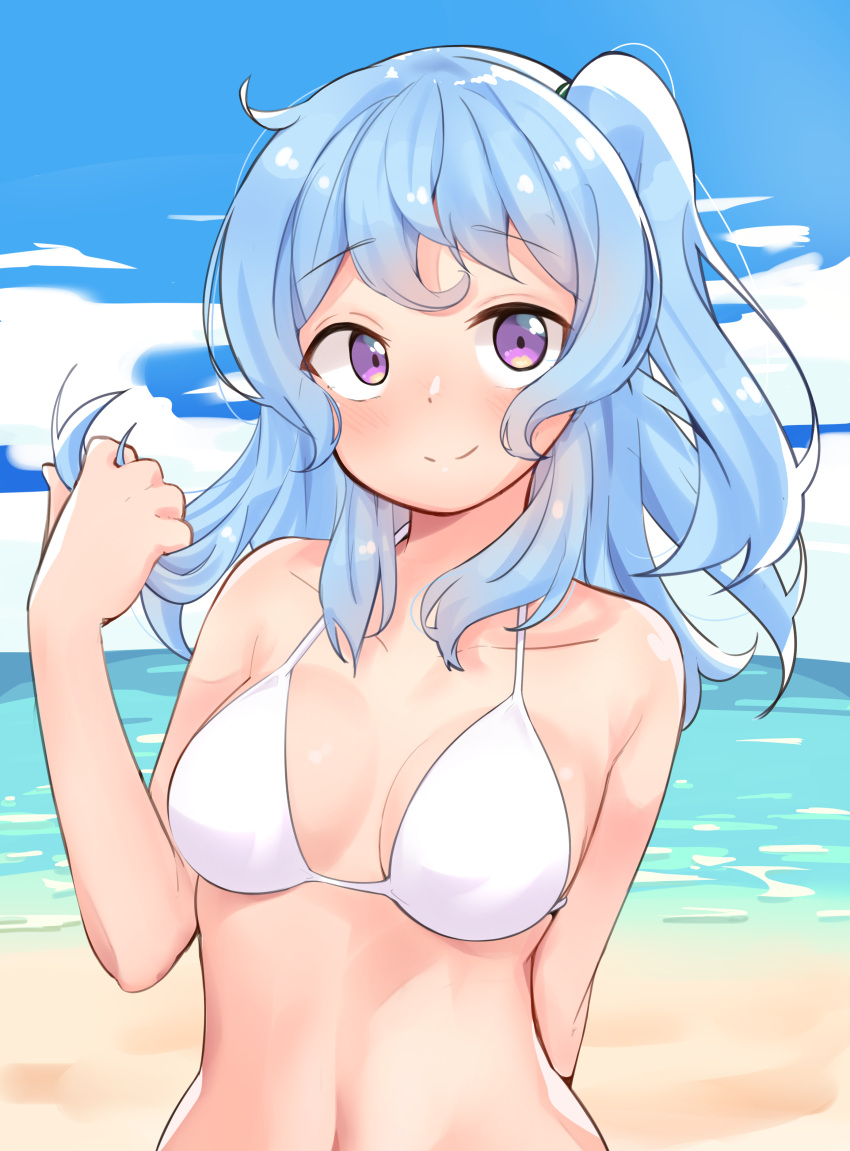 1girl, absurdres, arms_behind_back, bang_dream!, bangs, beach, bikini, bikini_top
