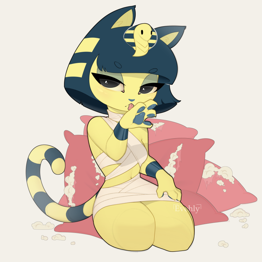 1girl, :<, animal_crossing, animal_ears, animal_nose, ankha_(animal_crossing), armpit_crease, artist_name