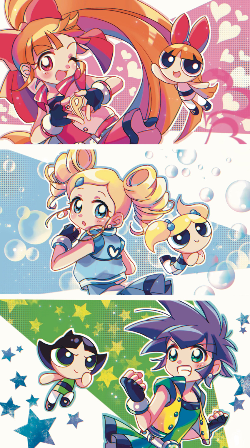 6+girls, absurdres, akazutsumi_momoko, black_hair, blonde_hair, blossom_(ppg), blue_eyes, bow