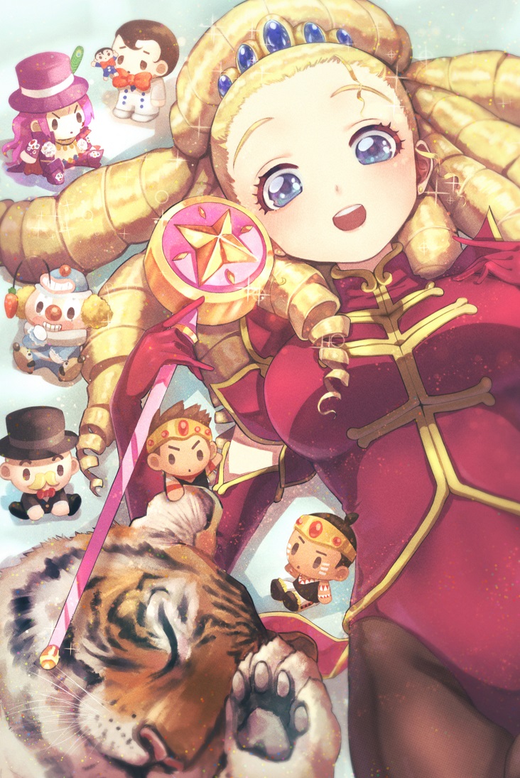 1girl, :d, animal, black_legwear, blonde_hair, blue_eyes, breasts, character_doll