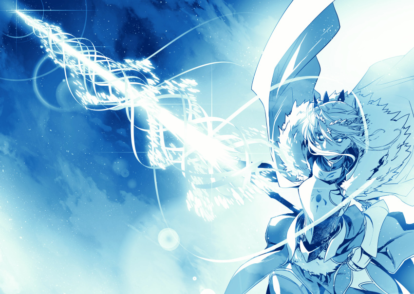 1girl, armor, artoria_pendragon_(all), artoria_pendragon_(lancer)_(fate), bangs, braid, cloak, crown