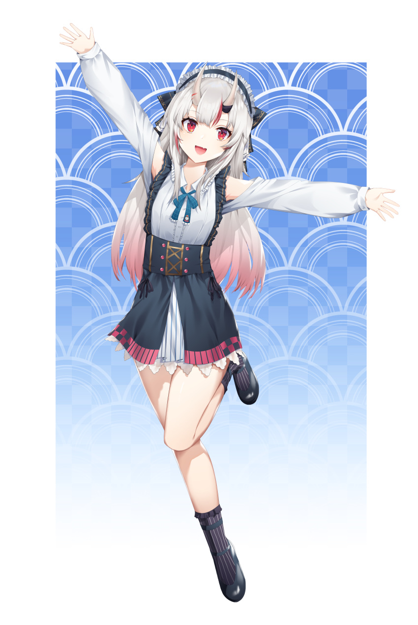 1girl, ;d, \o/, absurdres, anixzn, arms_up, bangs, black_footwear