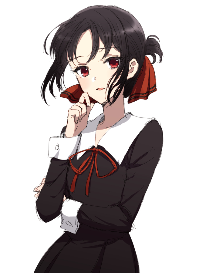 1girl, bangs, black_dress, black_hair, blush, collar, collarbone, collared_dress