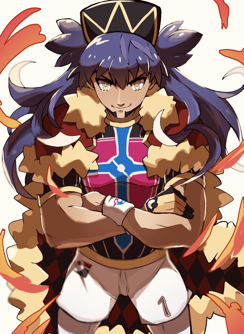 1boy, 241_gm, bangs, baseball_cap, cape, champion_uniform, closed_mouth, commentary_request