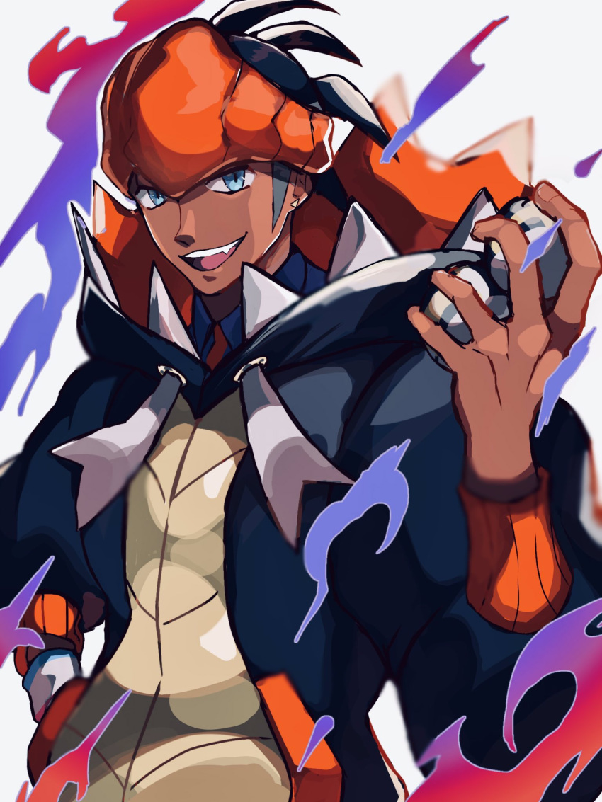 1boy, 241_gm, black_hair, black_hoodie, commentary_request, dark_skin, dark_skinned_male, dynamax_band