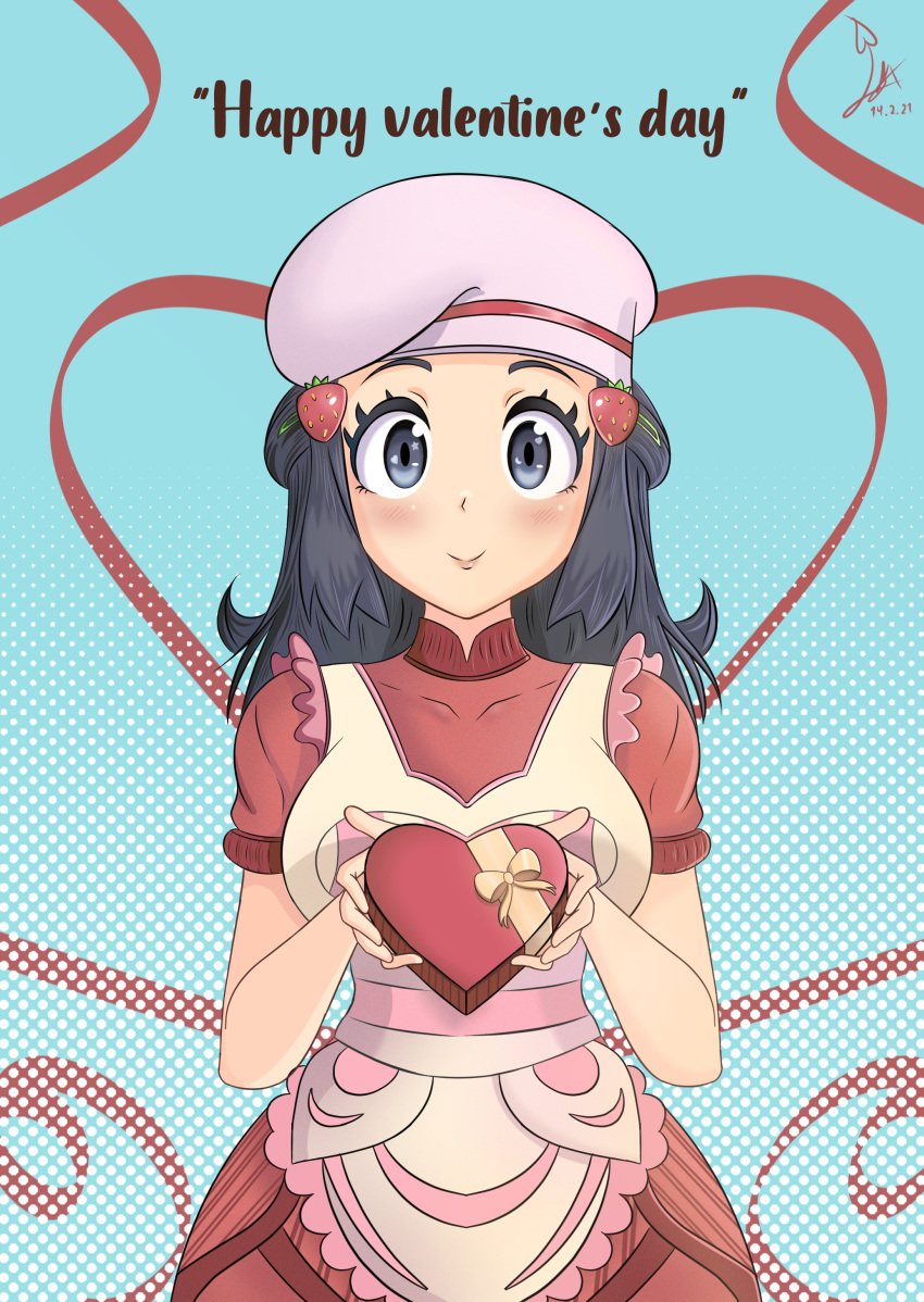 absurdres, apron, barrette, blue_eyes, blue_hair, blush, breasts, hikari_(pokemon)