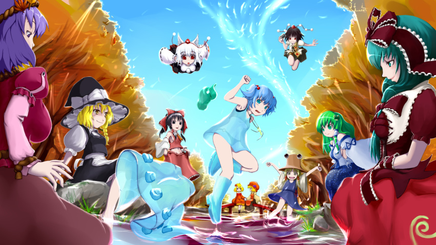 aki_shizuha, hakurei_reimu, hamusan, inubashiri_momiji, kagiyama_hina, kawashiro_nitori, kirisame_marisa, kochiya_sanae, moriya_suwako, mountain_of_faith, see-through, shameimaru_aya, touhou, yasaka_kanako