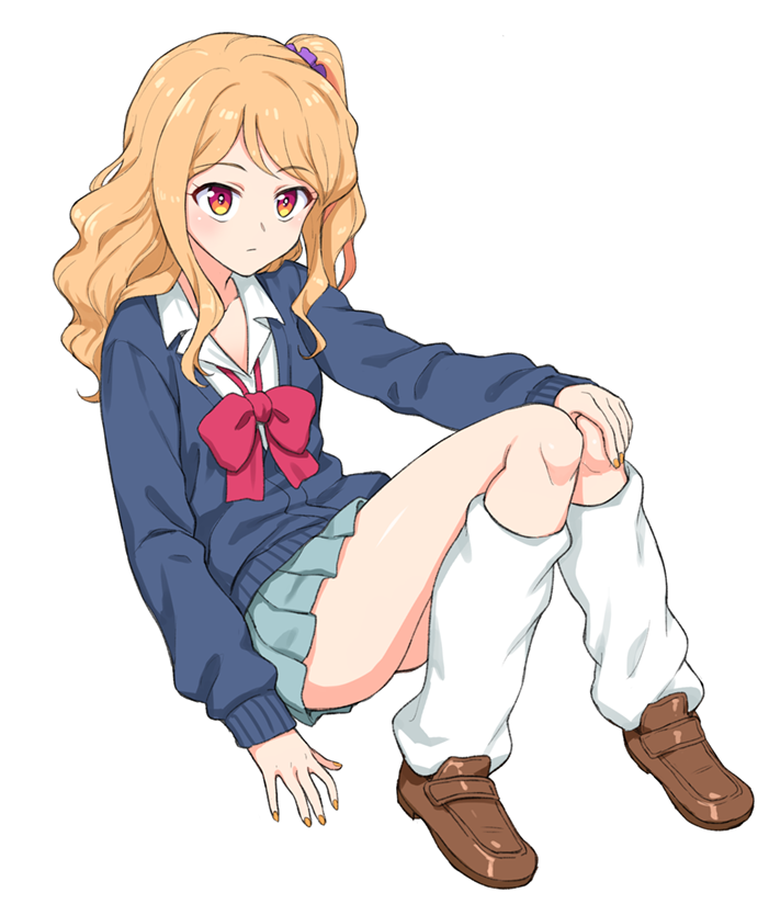 aikatsu!_(series), aikatsu_stars!, aqua_skirt, blue_sweater, blush, bow, bowtie, brown_footwear