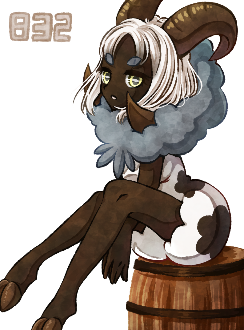1girl, animal_print, bangs, barrel, between_legs, breasts, commentary_request, cow_print