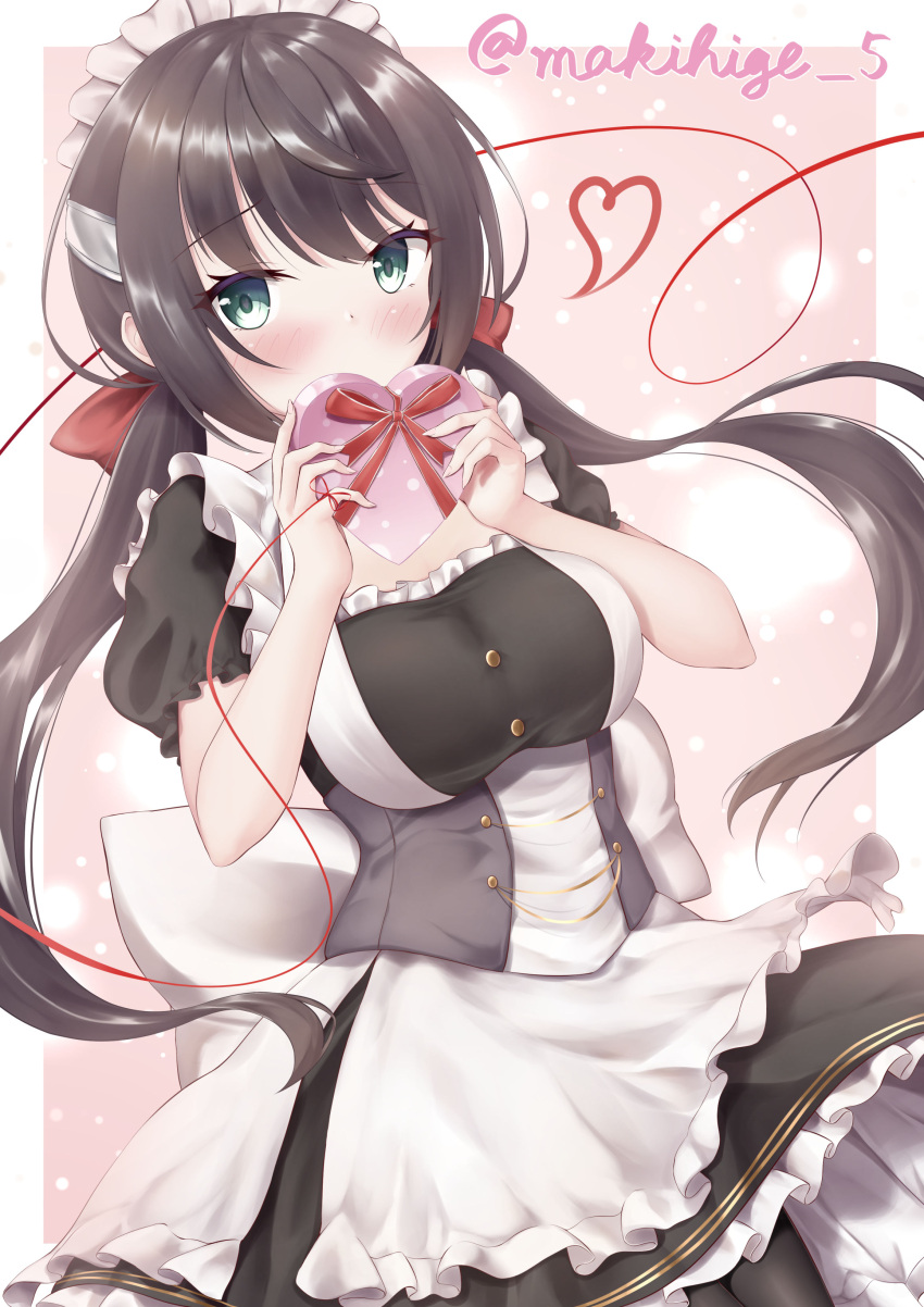 1girl, absurdres, apron, artist_name, azur_lane, back_bow, black_dress, bow