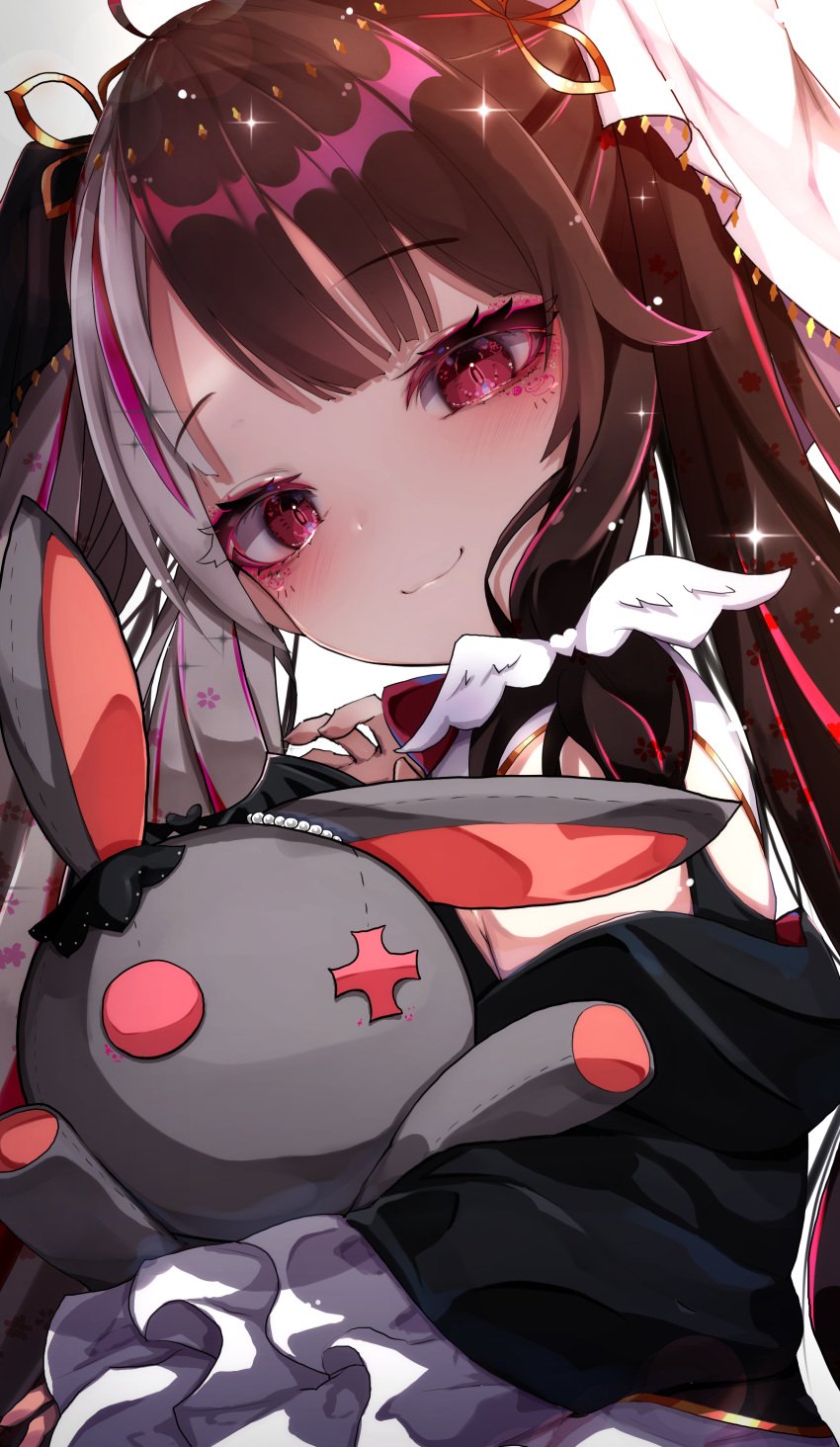 1girl, absurdres, bangs, black_hair, eyeshadow, gothic_lolita, hands, highres