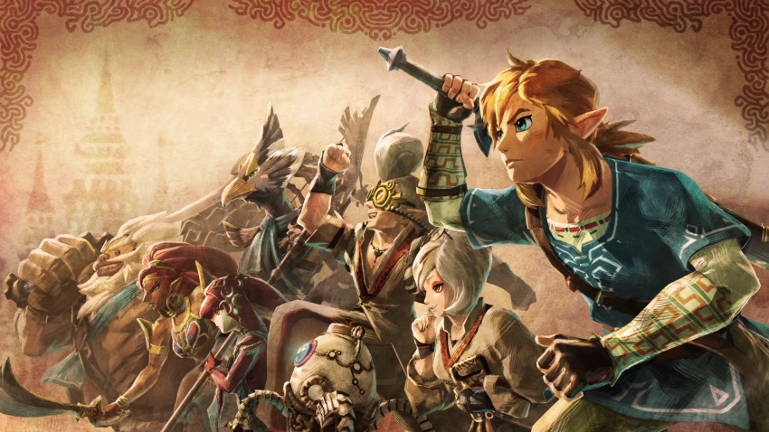 1other, 3girls, 4boys, blonde_hair, daruk, gerudo, goron, highres