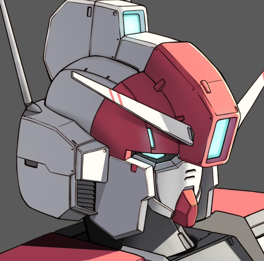 blue_eyes, close-up, from_above, grey_background, gundam, highres, looking_ahead, mecha