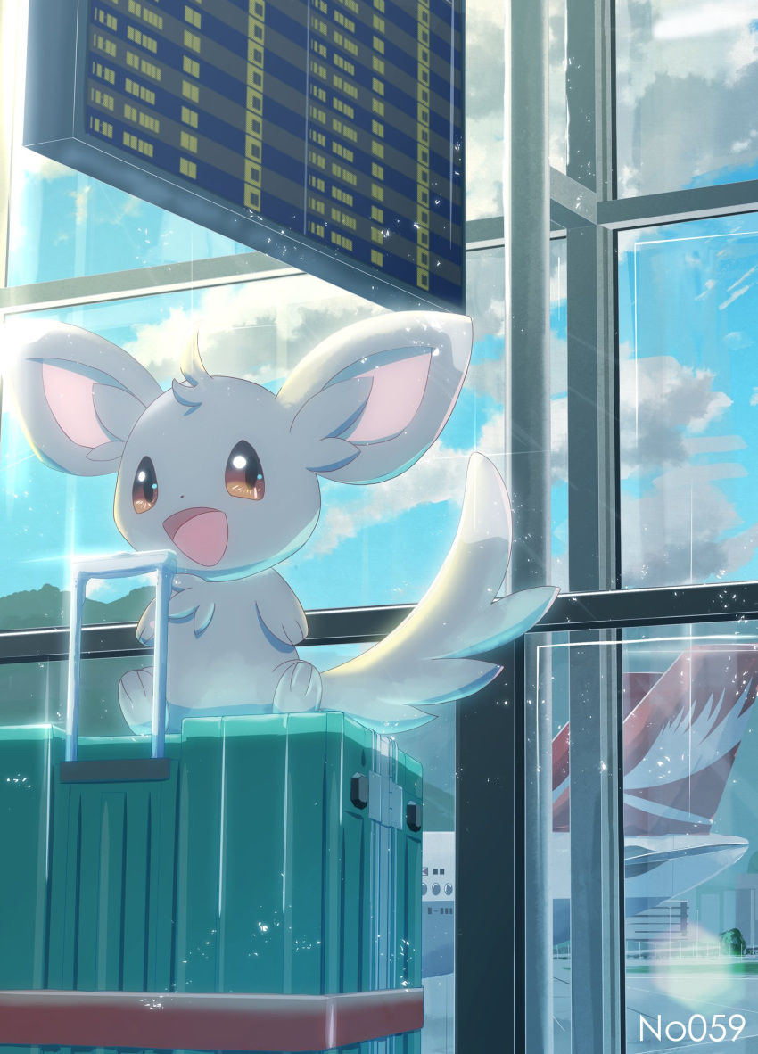 :d, aircraft, airplane, airport, artist_name, brown_eyes, clouds, commentary_request