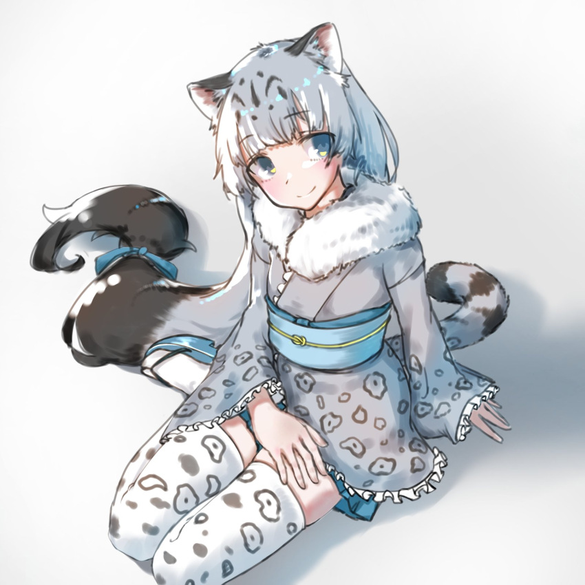 1girl, animal_ears, animal_print, belt, black_hair, blue_belt, blue_eyes, blue_hairband