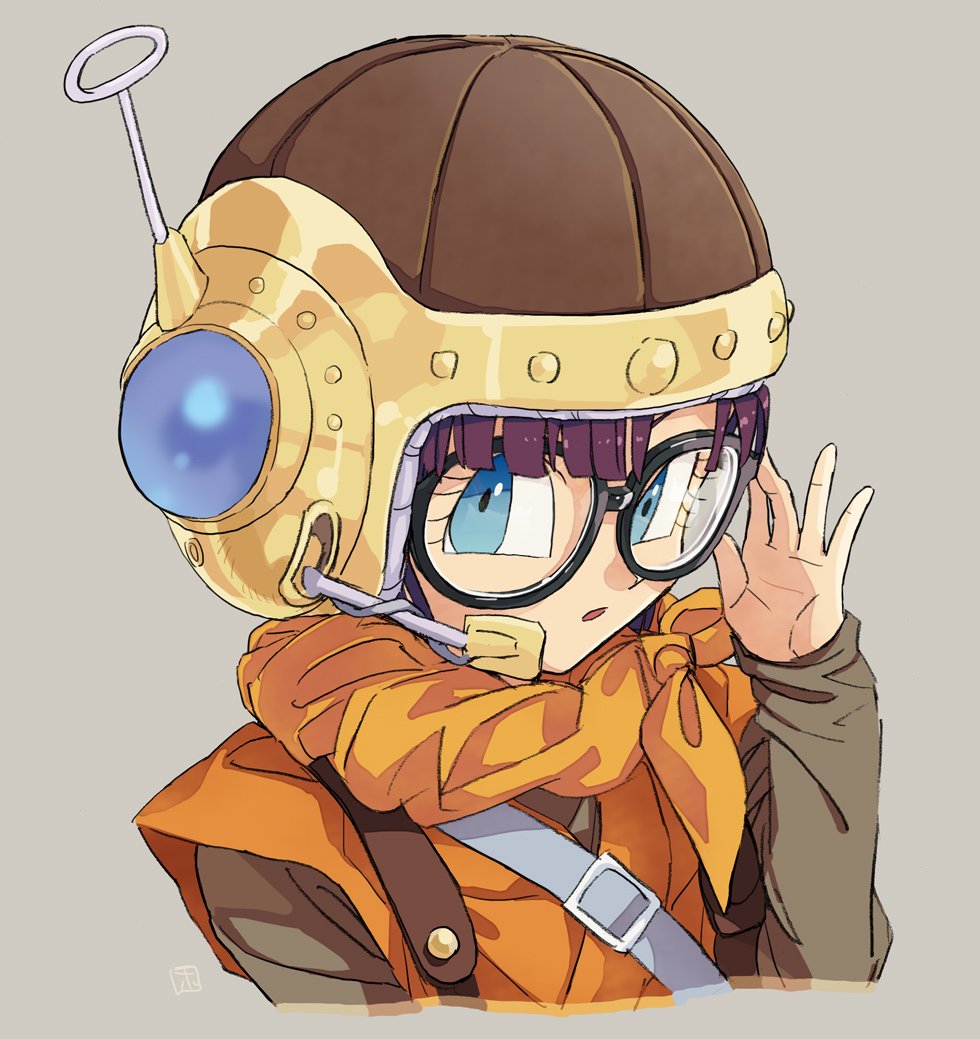 1girl, adjusting_eyewear, artist_name, bangs, black-framed_eyewear, blue_eyes, brown_headwear, chrono_trigger