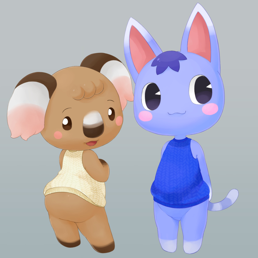 2girls, :3, absurdres, animal_crossing, animal_ears, animal_nose, arms_behind_back, ass