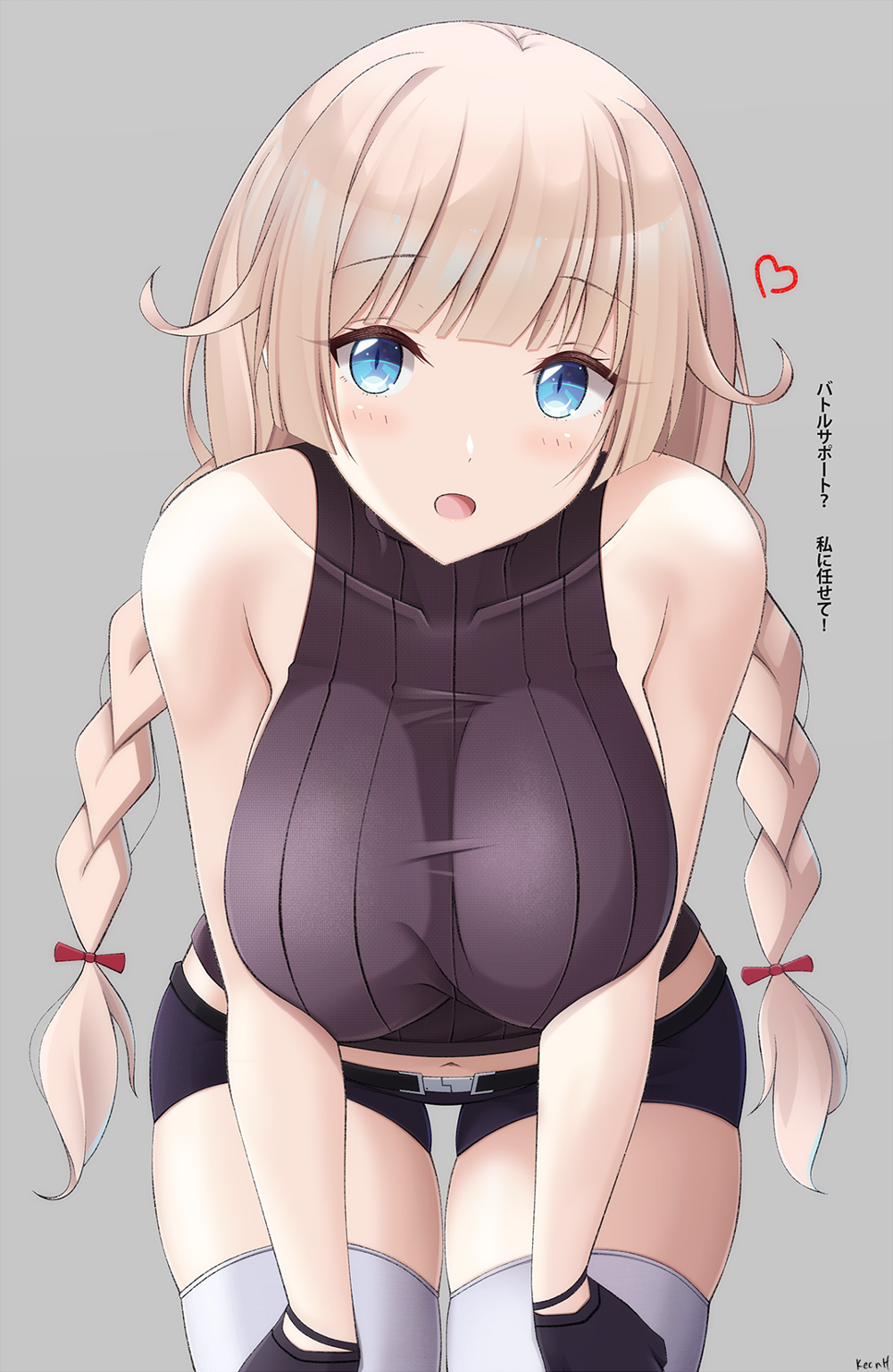 1girl, 2b14_podnos_(girls_frontline), bangs, bare_shoulders, belt, bent_over, blonde_hair, blue_eyes