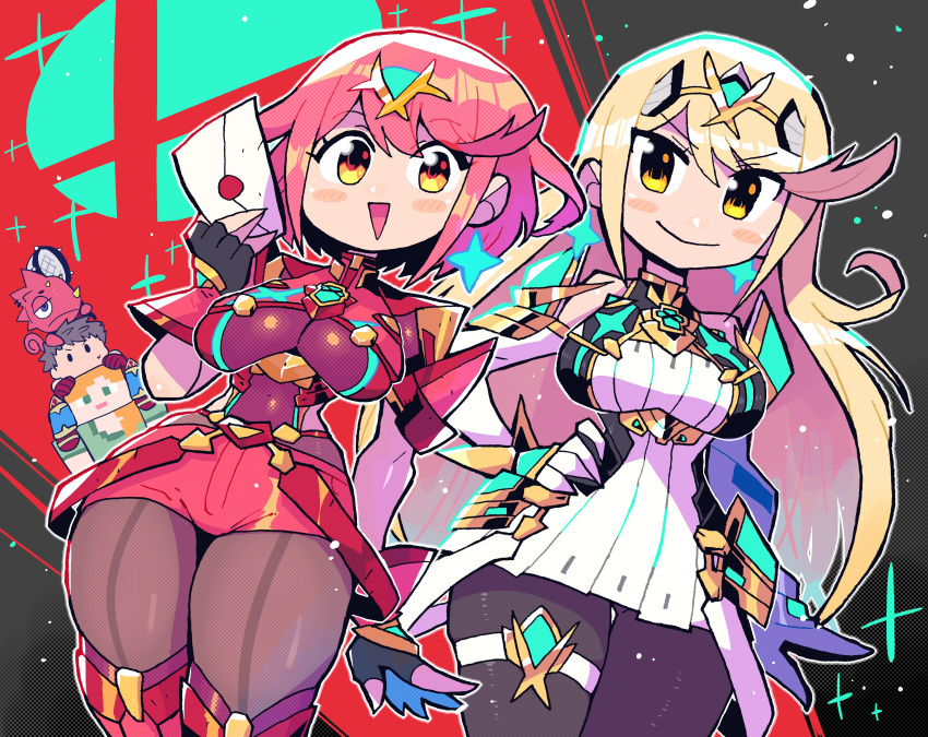 3girls, absurdres, alex_(minecraft), animal_crossing, arm_at_side, blonde_hair, chibi, fingerless_gloves