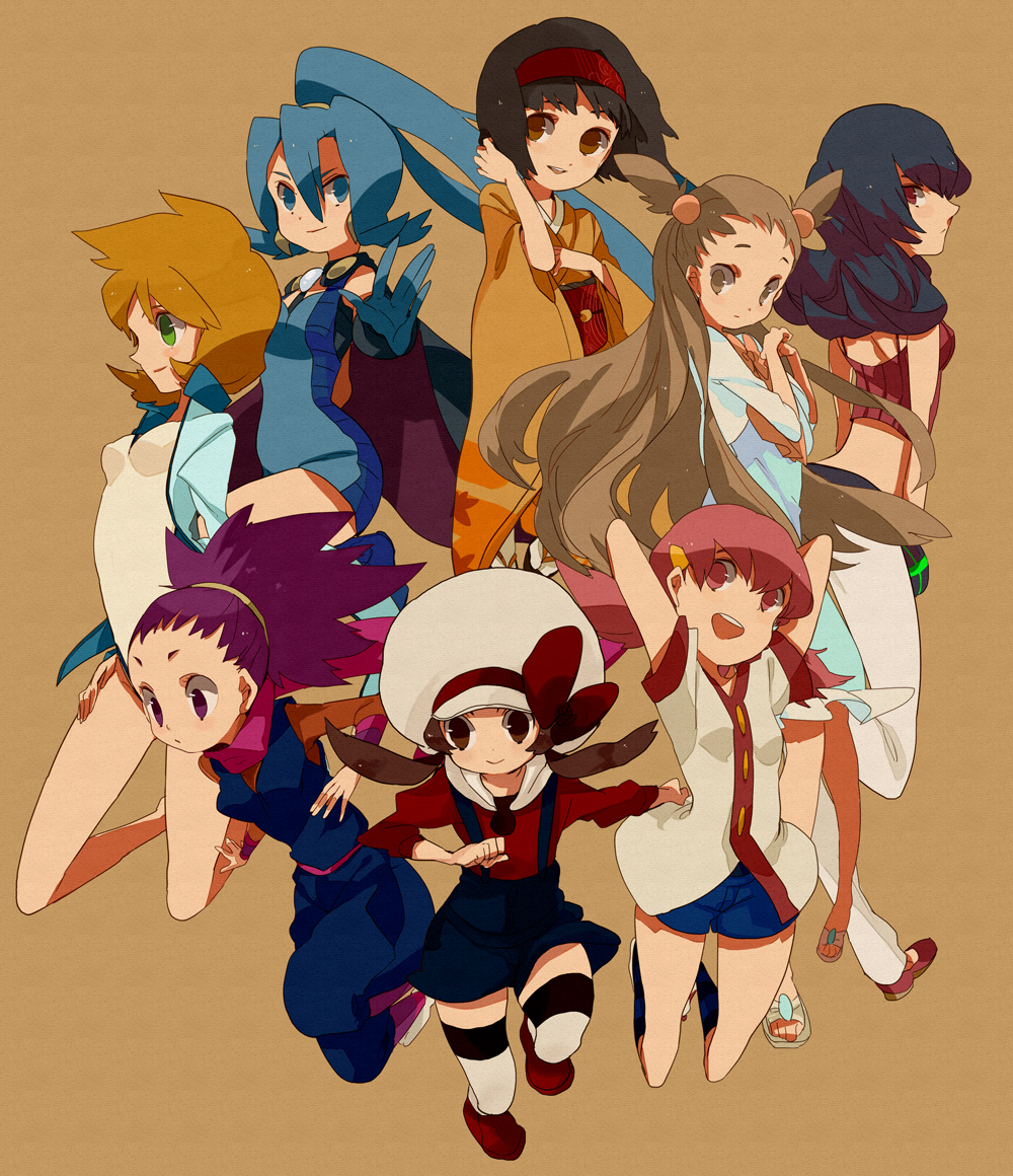 6+girls, akane_(pokemon), anzu_(pokemon), black_hair, blonde_hair, blue_eyes, blue_hair, breasts