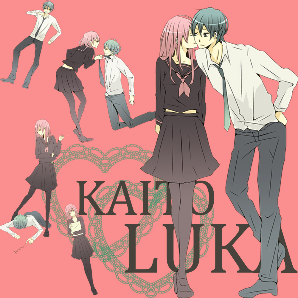 bullying, caprico, dokukinoko_(vocaloid), kaito, legs, long_hair, megurine_luka, necktie