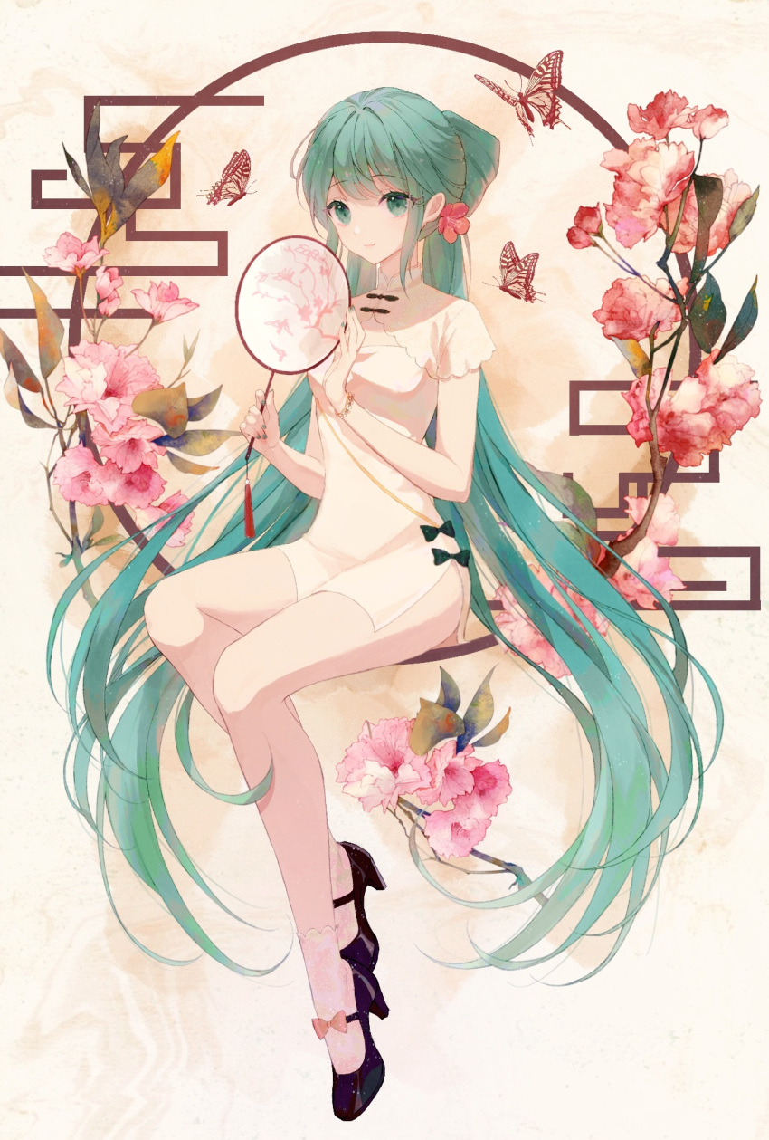 1girl, alternate_costume, alternate_hairstyle, aqua_eyes, aqua_hair, aqua_nails, bare_arms, bare_legs