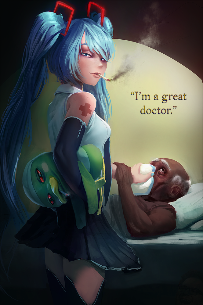 1girl, 2boys, amoralcrow, animal_crossing, aqua_eyes, aqua_hair, aqua_nails, bed