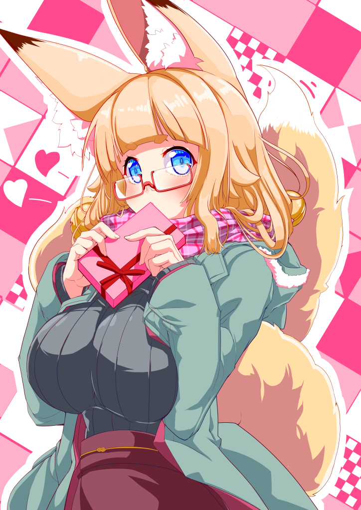 1girl, amino_dopple, animal_ears, blonde_hair, blue_coat, blue_eyes, blush, box