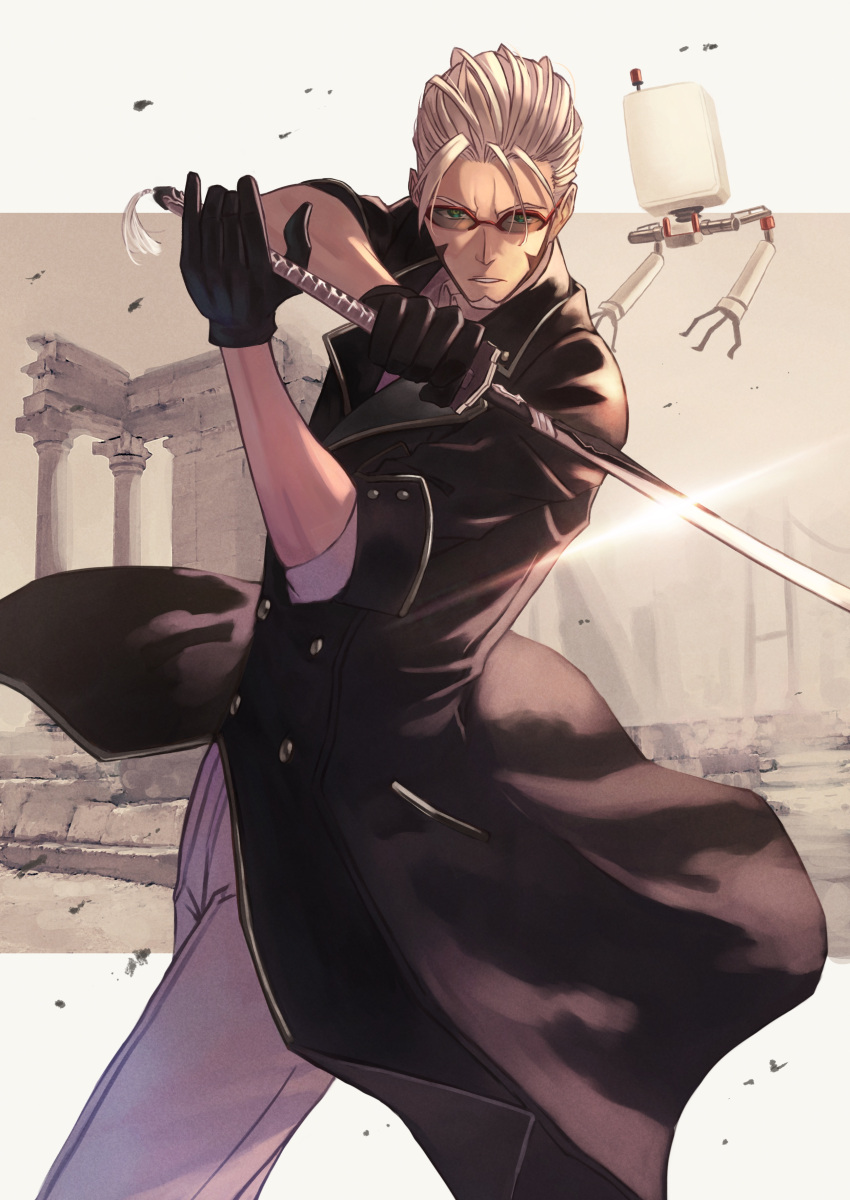 1boy, absurdres, arurandis, beard, black_gloves, black_jacket, cosplay, facial_hair