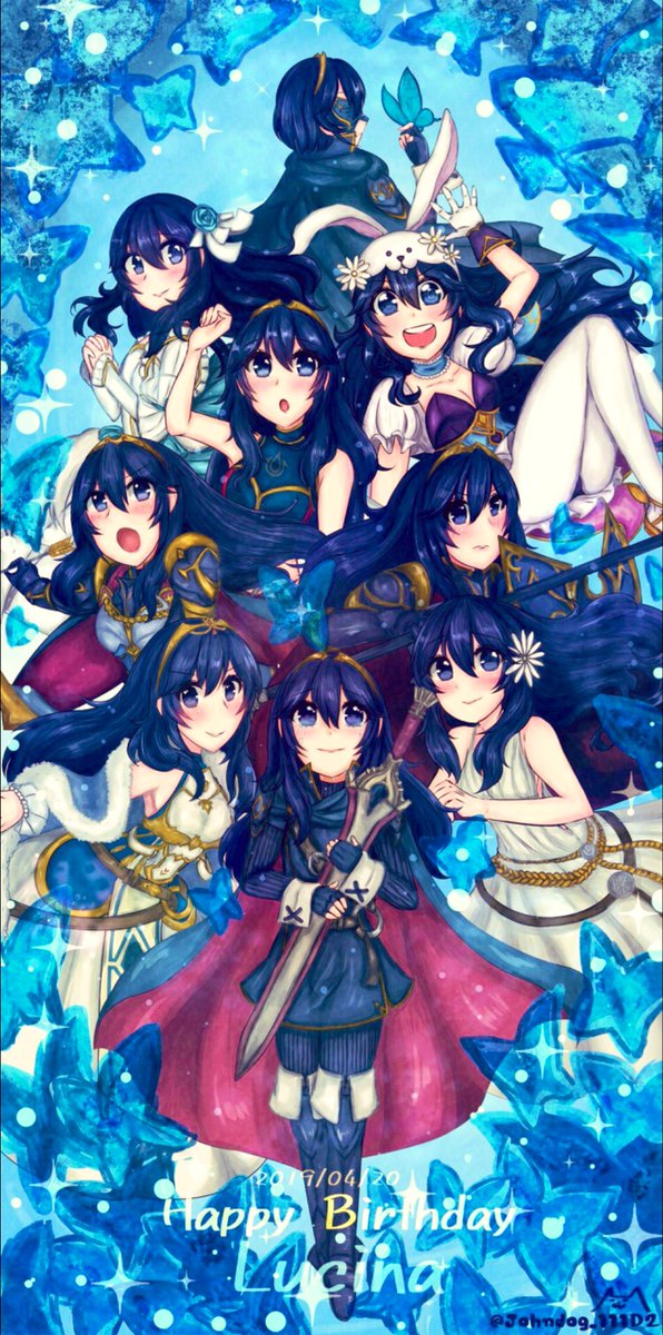6+girls, animal_ears, armor, blue_eyes, blue_hair, bug, butterfly, cape
