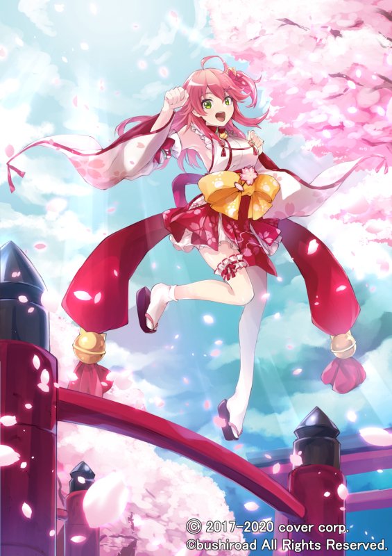 1girl, ahoge, armpits, cardfight!!_vanguard, cardfight!!_vanguard_zero, cherry_blossoms, clouds, collaboration