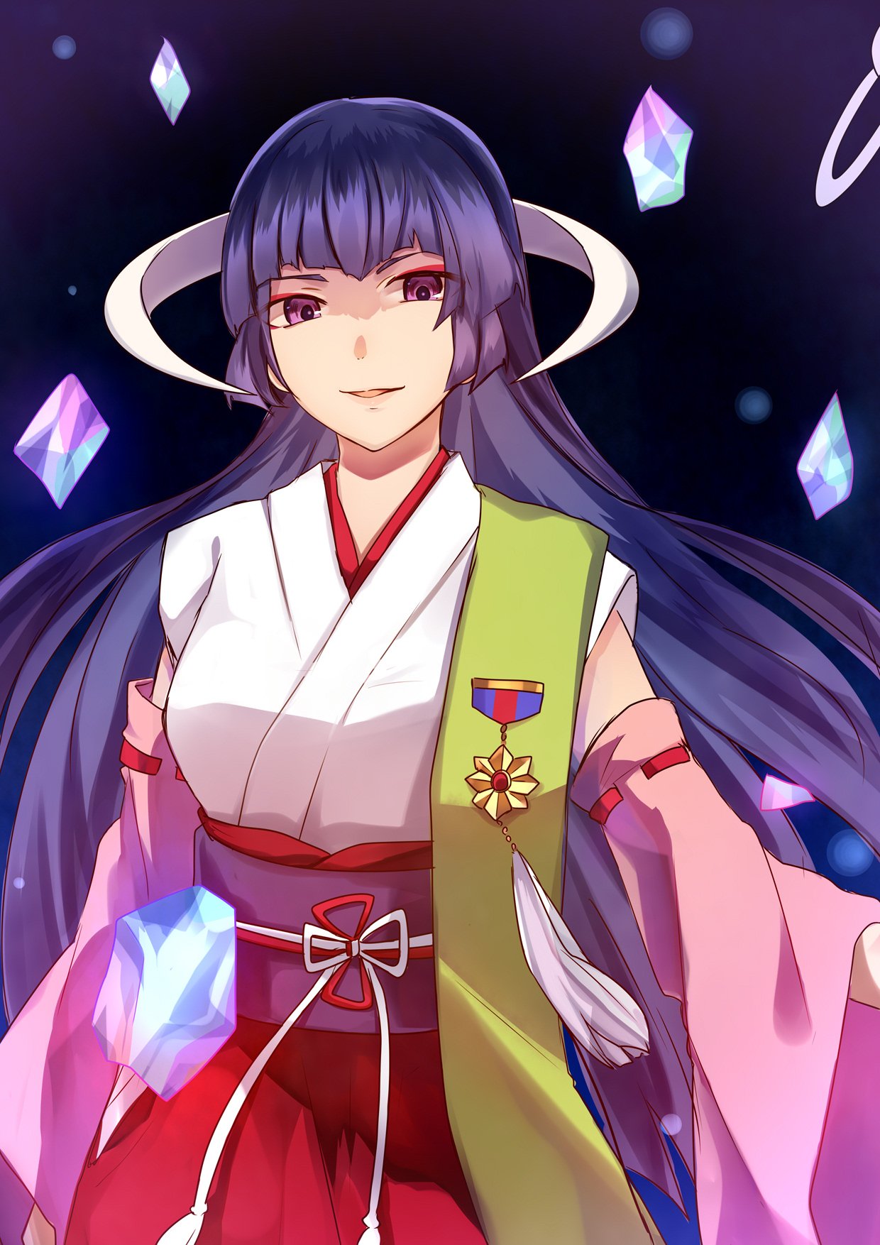 1girl, anri_mike, detached_sleeves, featherine_augustus_aurora, highres, higurashi_no_naku_koro_ni, hime_cut, horns