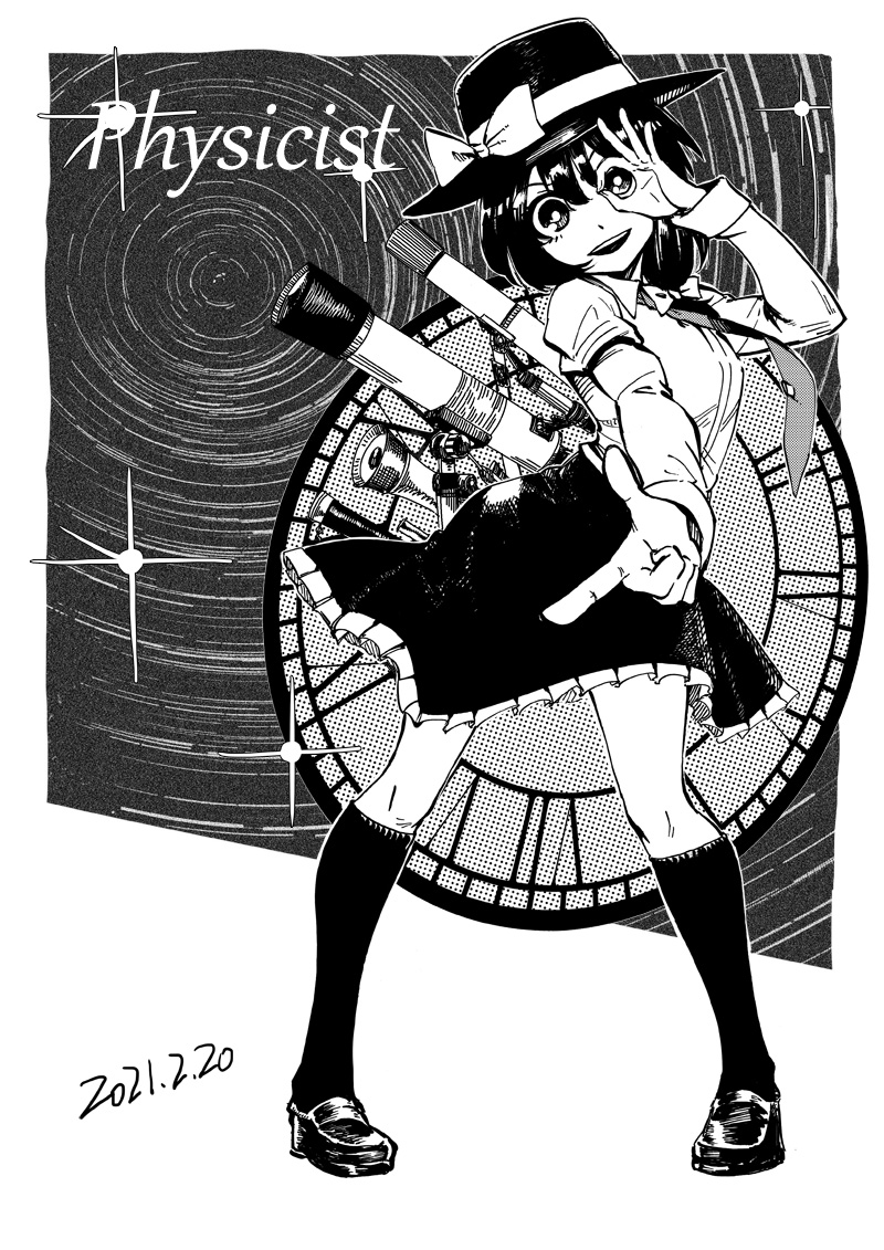 1girl, black_headwear, black_legwear, black_skirt, bow, collared_shirt, dated, dotted_line