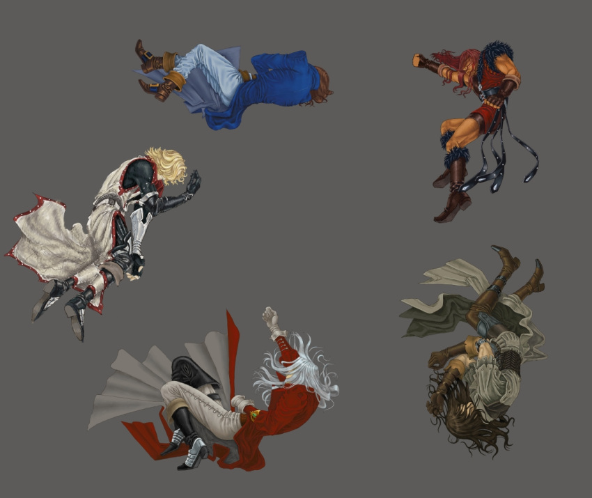 5boys, blonde_hair, boots, brown_hair, castlevania, castlevania:_harmony_of_dissonance, castlevania:_lament_of_innocence, castlevania:_symphony_of_the_night