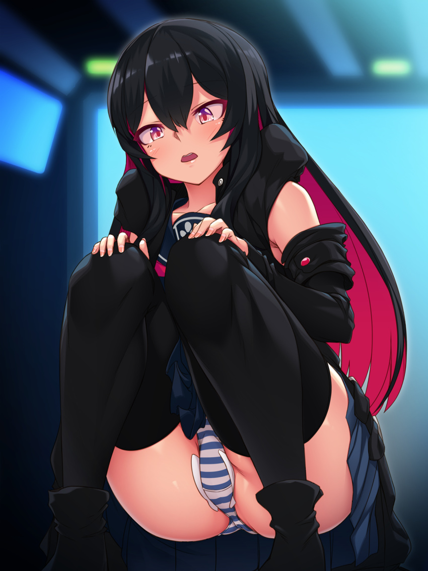 1girl, ankle_boots, arata, black_footwear, black_hair, black_jacket, black_legwear, black_sleeves