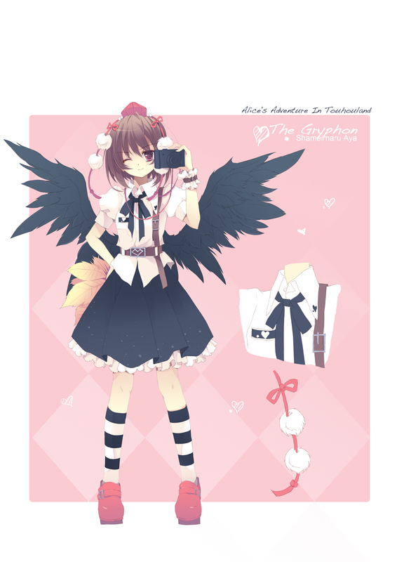 blue_hallelujah, brown_hair, camera, character_name, character_sheet, crossover, fan, hat