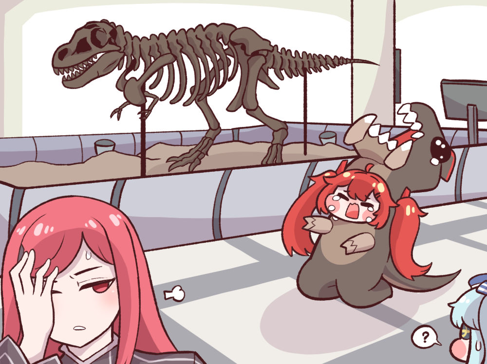 3girls, ?, b-11_night_angel, blush, blush_stickers, bulga, chibi, closed_eyes