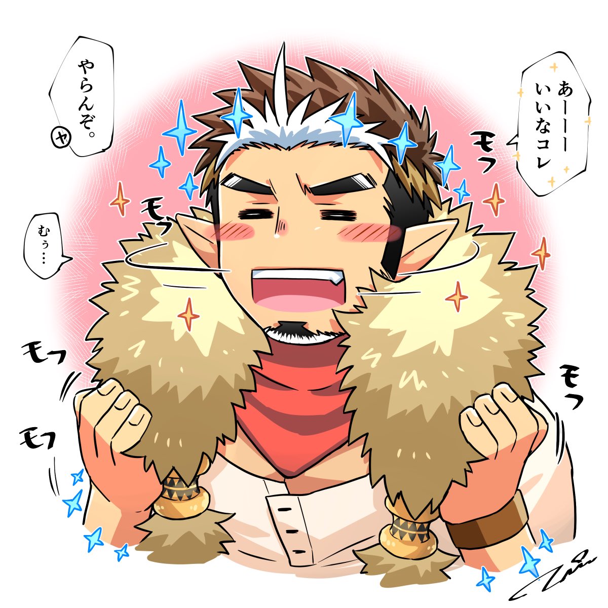 1boy, blush, borrowed_garments, chibi, facial_hair, goatee, highres, long_sideburns