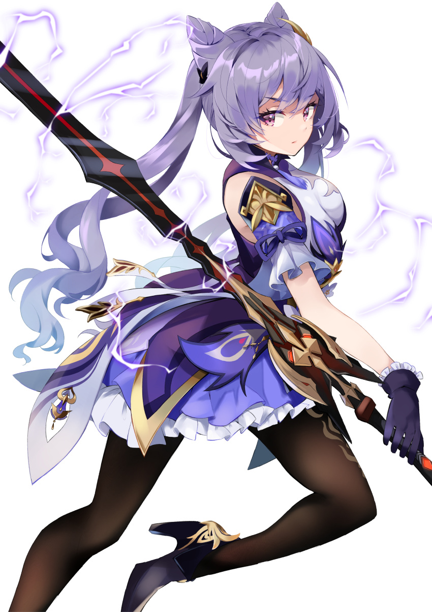 1girl, absurdres, black_legwear, breasts, dark_fuu, dress, frilled_dress, frills
