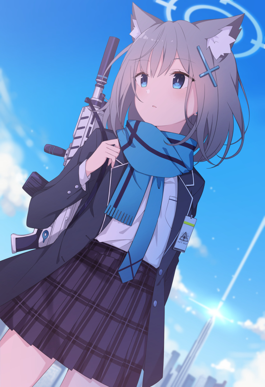 1girl, animal_ear_fluff, animal_ears, bangs, black_jacket, blazer, blue_archive, blue_eyes
