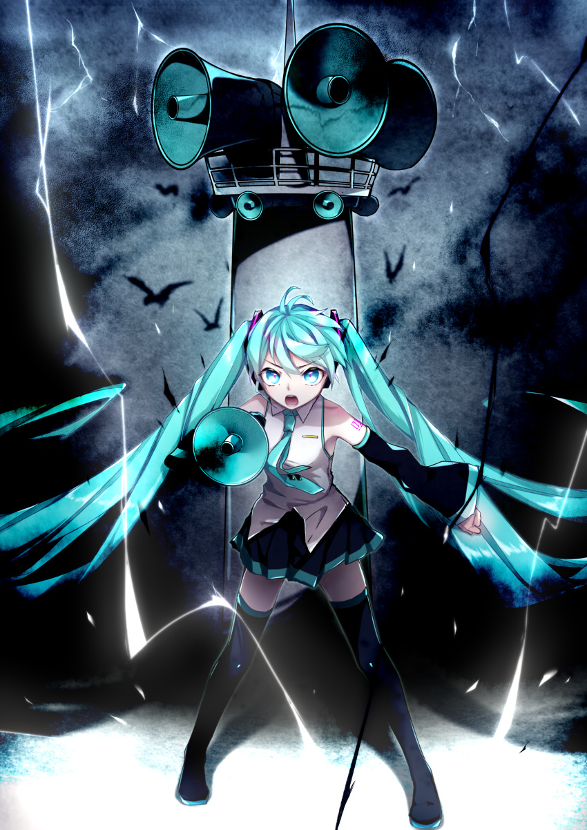 1girl, absurdly_long_hair, absurdres, aqua_eyes, aqua_hair, aqua_neckwear, bare_shoulders, bird