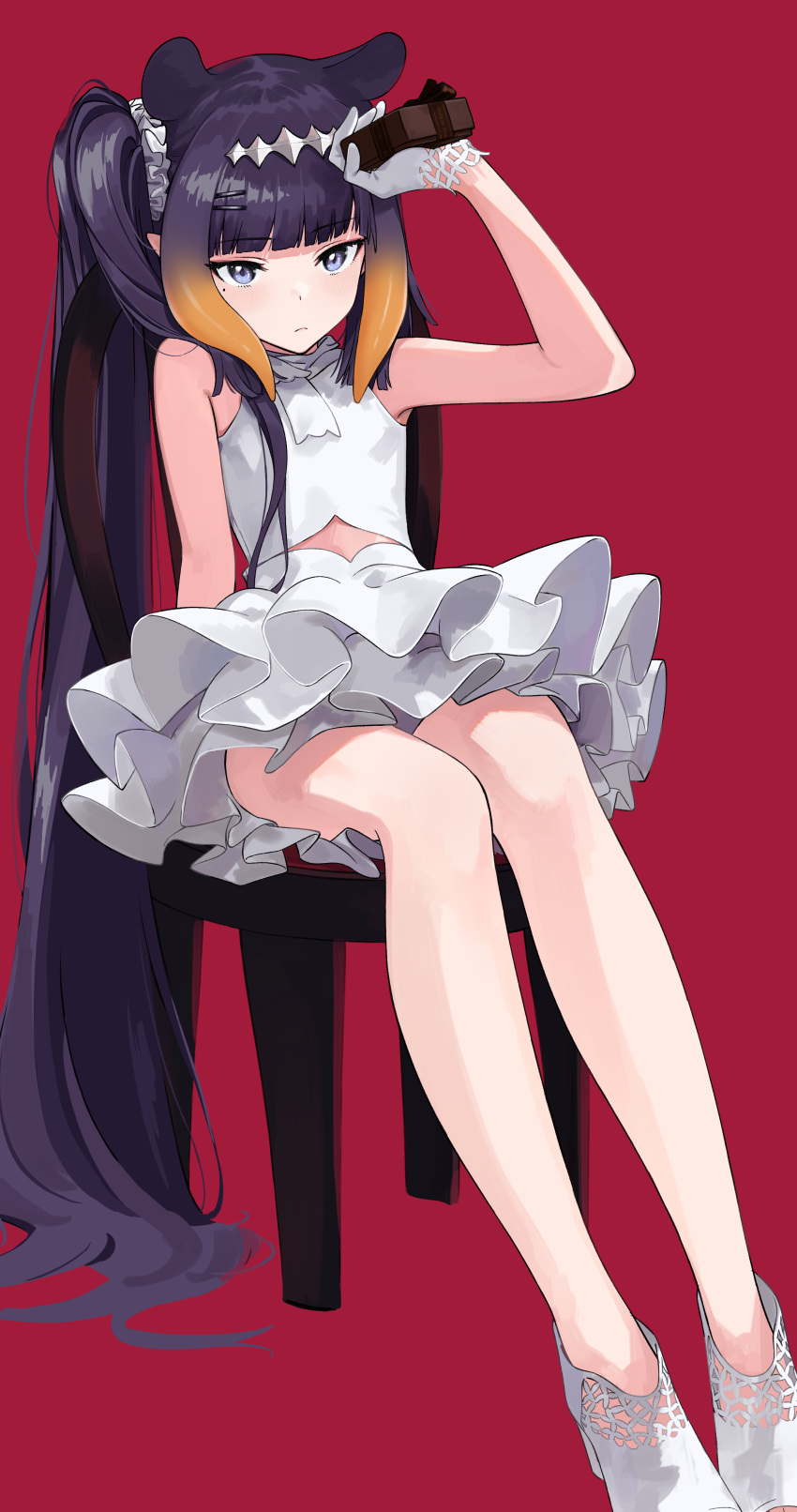 1girl, absurdres, alternate_costume, animal_ears, asymmetrical_hair, bangs, bare_legs, blunt_bangs