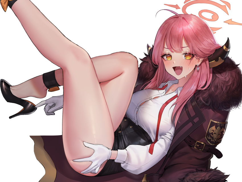 1girl, @_@, absurdres, ahoge, aru_(blue_archive), bangs, black_legwear, black_skirt