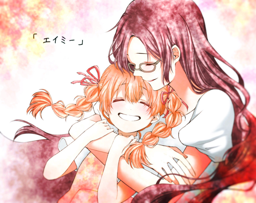2girls, ^_^, age_difference, amy_bartlett, braid, child, clenched_teeth, closed_eyes