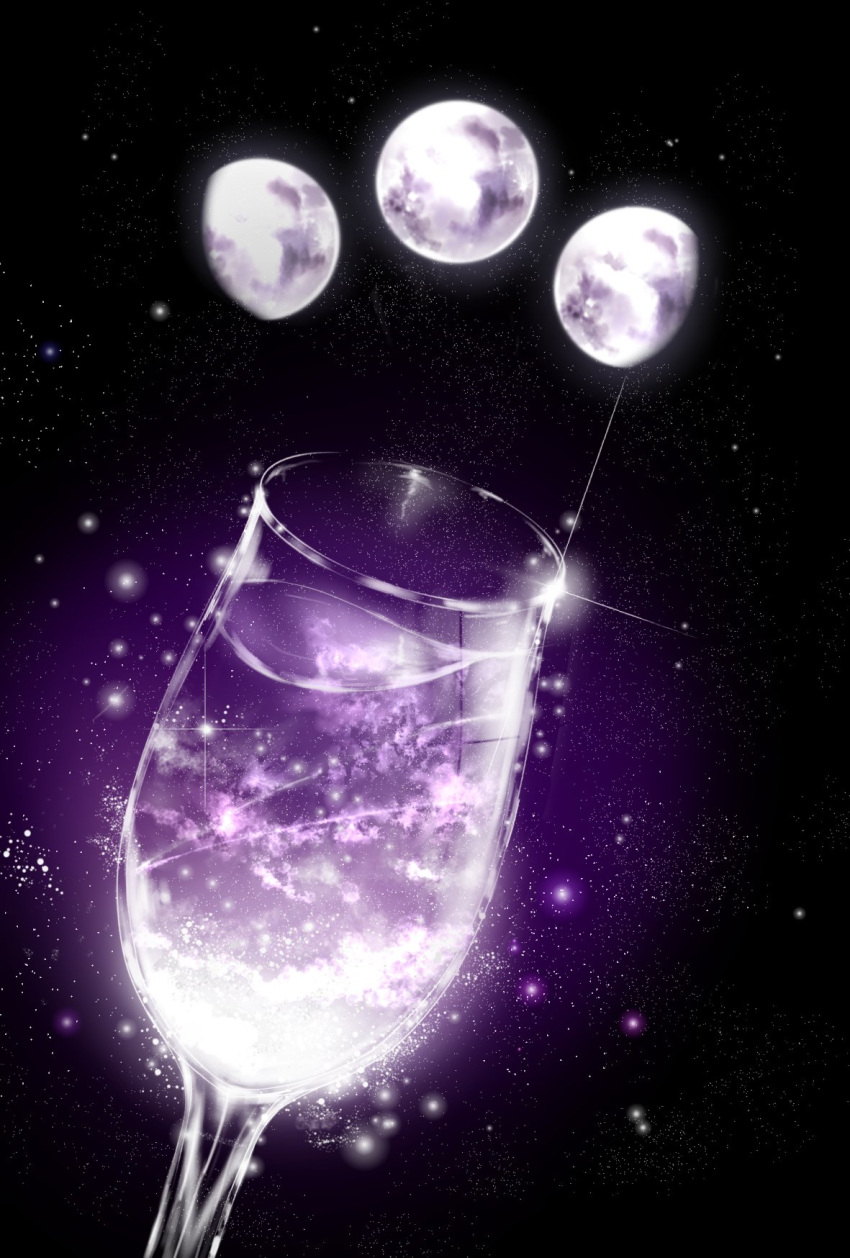 awanagiee, cup, drink, drinking_glass, glass, highres, moon, no_humans