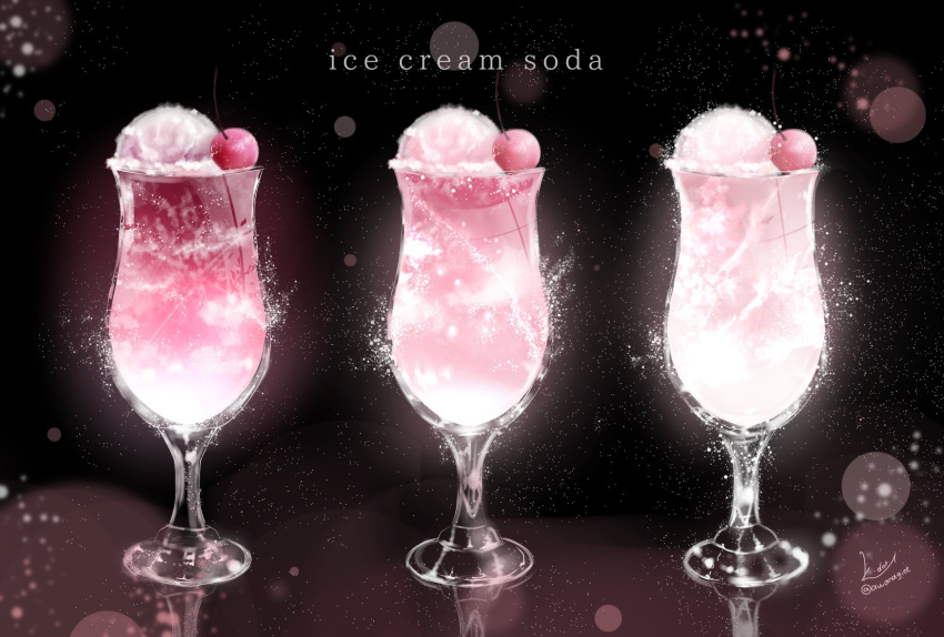 awanagiee, cherry, cup, drink, drinking_glass, english_text, food, food_focus