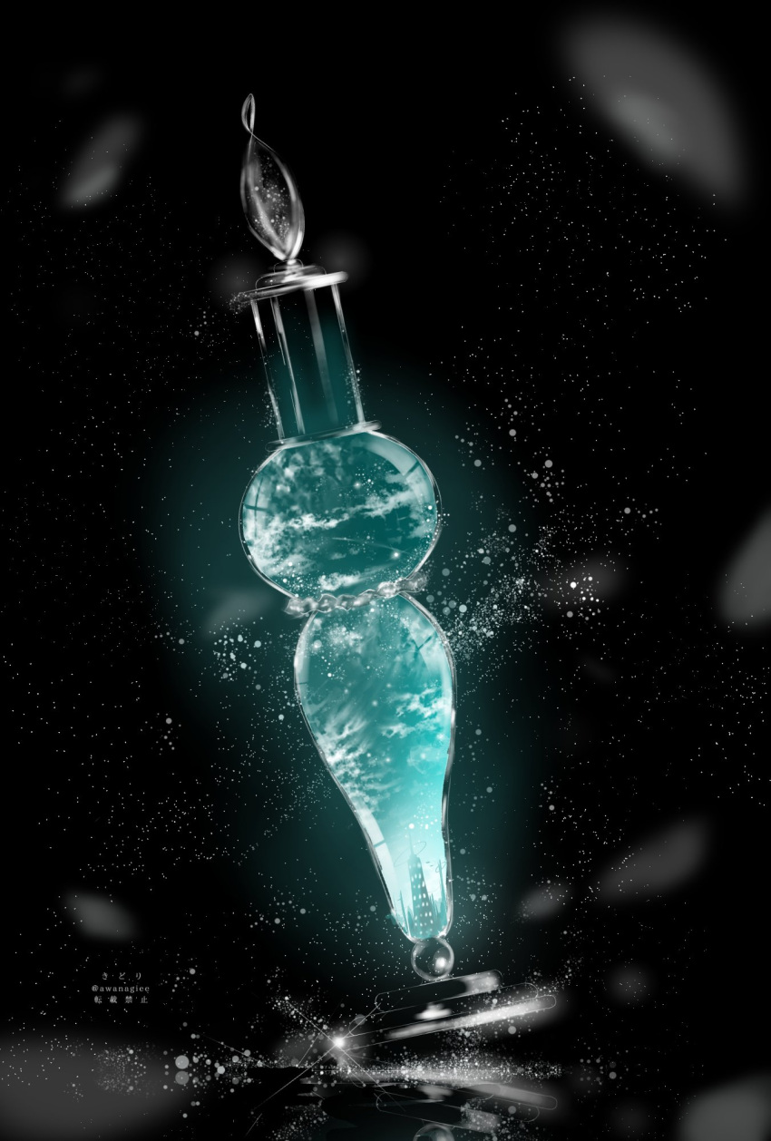 awanagiee, bottle, fantasy, glass, highres, no_humans, original, scenery