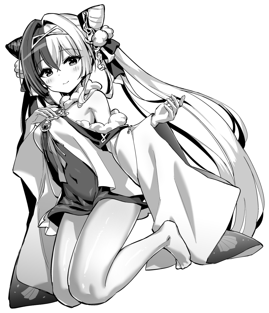 1girl, azur_lane, bare_shoulders, fur-trimmed_sleeves, fur_trim, hori_(hori_no_su), long_hair, monochrome
