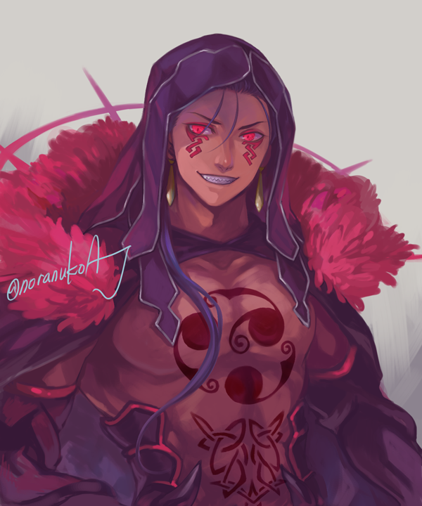 1boy, aj_(noranukoaj), black_gloves, blue_hair, bodypaint, cape, closed_mouth, cu_chulainn_(fate)_(all)