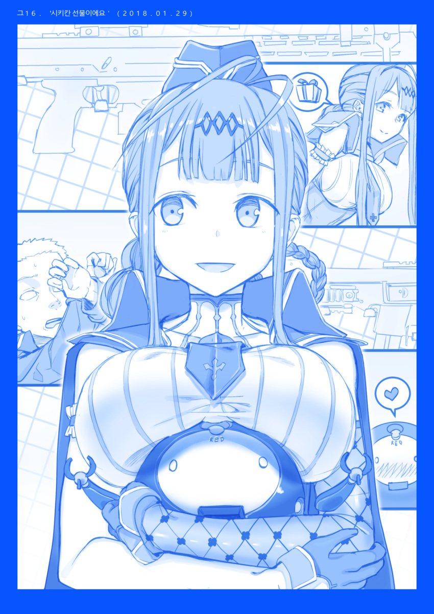 1boy, 1girl, 6koma, breasts, dsr-50_(girls_frontline), girls_frontline, goliath_(girls_frontline), highres